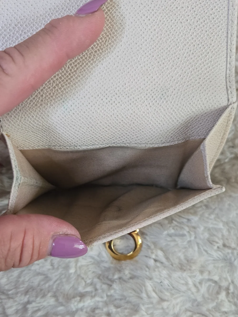 Salvatore Ferragamo Cream Leather Wallet with Gold Hardware EUC